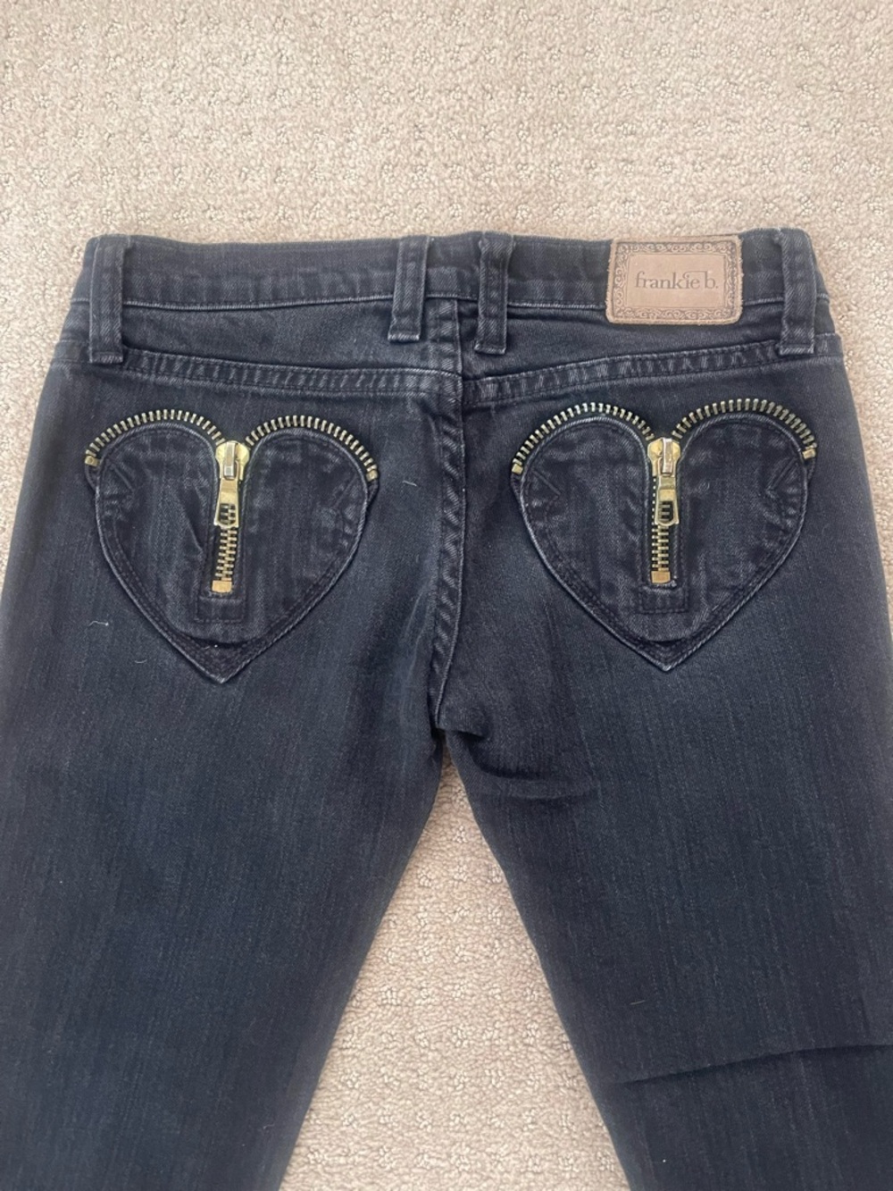 Frankie B. Black Skinny Jeans with Heart Zip Back Pockets